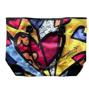 Romero Britto Hearts Large Tote Bag With Zipper Top